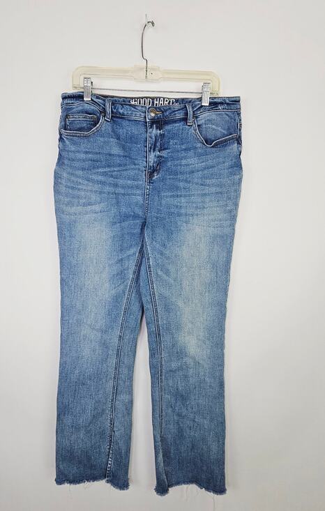 Good Hart Denim - Good Hart High Rise Slit Flare Leg Jeans Size 12 High Rise Boho Hippie Raw Hem